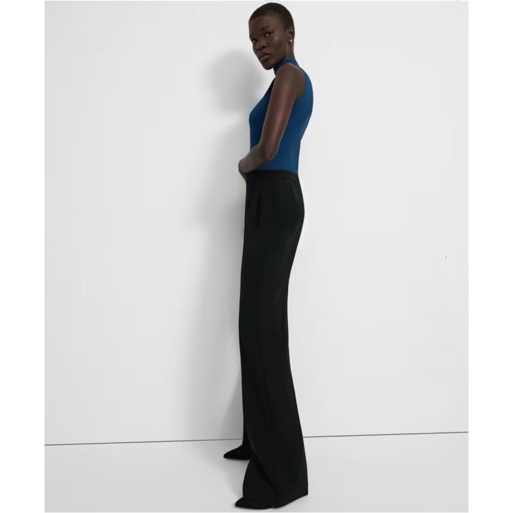 Theory Demitria Admiral Crepe Trousers - Black Pull On Mid Rise Pants sz 12 - Picture 11 of 12